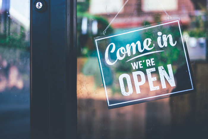 Come in we're open, vintage black retro sign